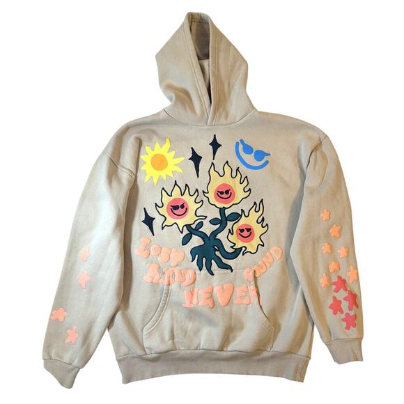 Pacsun Hoodie Mens Large Lost And Never Found Sun Star Graphic Pullover Arm Hits - Picture 1 of 6